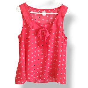 Disney Hot Pink Heart Pattern Blouse Flowy Ruffles Cute Girly Love Neon Coquette